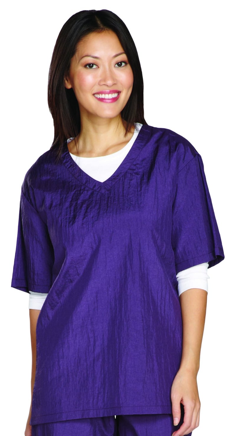 Top Performance V-Neck Grooming Smocks - Comfortable Pull-Over Nylon Tops for Professional Pet Groomers - Extra-Large, Plum - Image 1